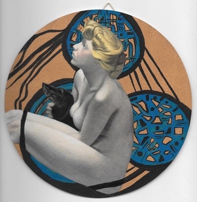 tableau collage rond peint et avec une oeuvre de Félix Vallotton